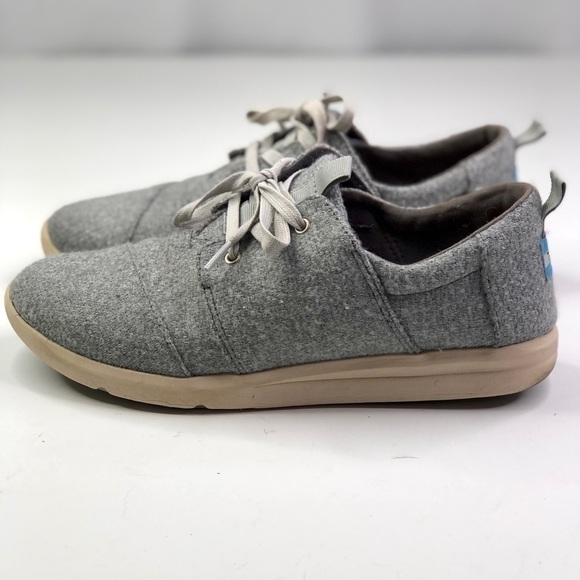 TOMS Del Rey light heather grey felt lace up sneakers 10 - Picture 4 of 10